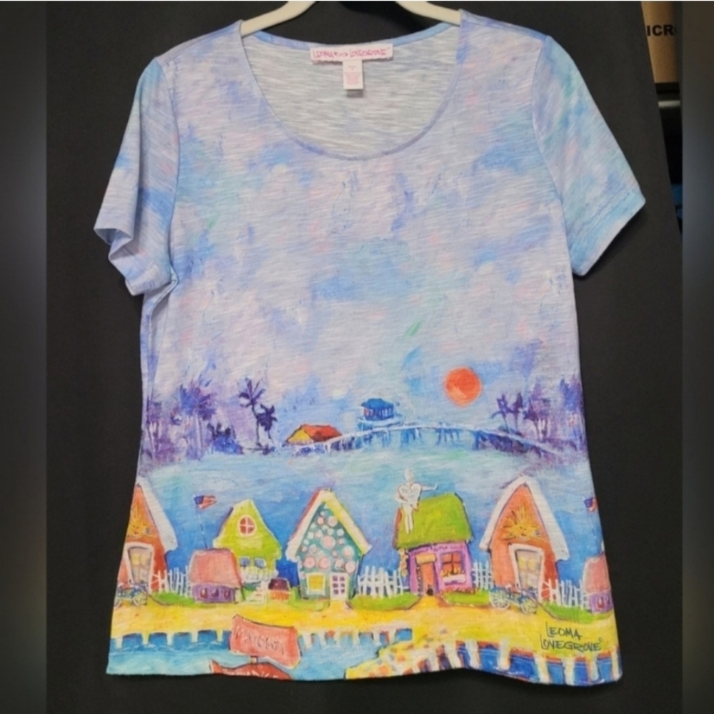 Leoma Lovegrove Beach Scene Top Women's Size Medium Petite